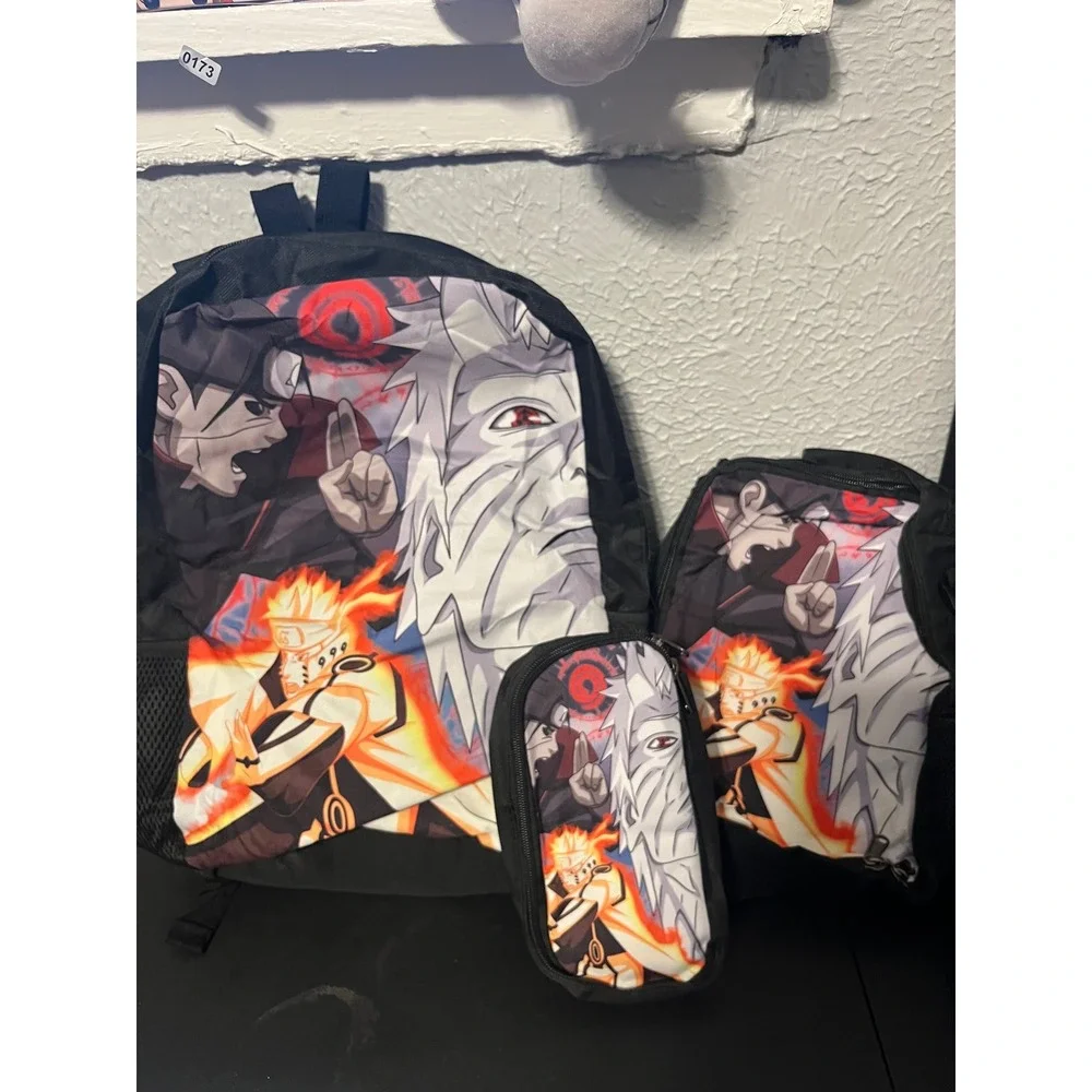 Naruto Shippuden 3pc Backpack Set Lunch Bag Pencil Case Itachi Obito Anime Black
